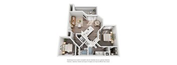 A white floor plan of a house with a kitchen, living room, dining room, and bedrooms.