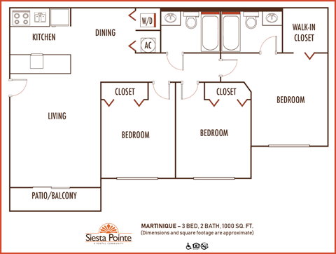 Siesta Pointe 3 bedroom 3 bath 2D floor plan at Siesta Pointe, Florida