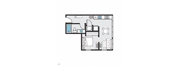 1 bed 1 bath floor plan G at THE MOD AT MIDTOWN Apartments, SACRAMENTO
