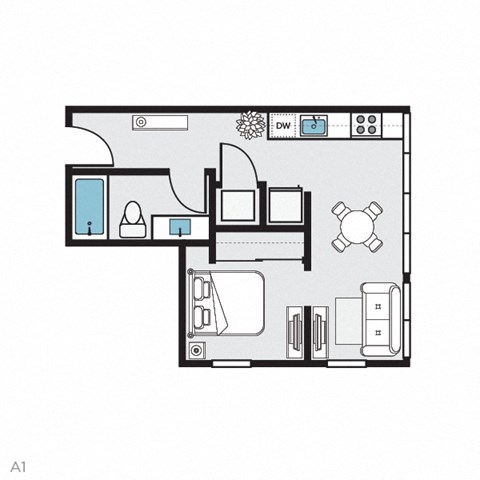 1 bed 1 bath floor plan G at THE MOD AT MIDTOWN Apartments, SACRAMENTO