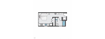 Studio 1 bath floor plan A at THE MOD AT MIDTOWN Apartments, SACRAMENTO,  California