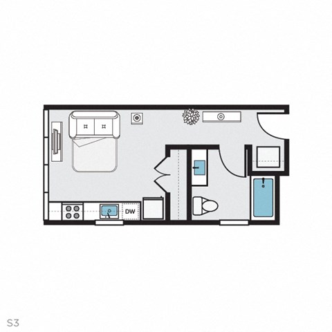 Studio 1 bath floor plan A at THE MOD AT MIDTOWN Apartments, SACRAMENTO,  California