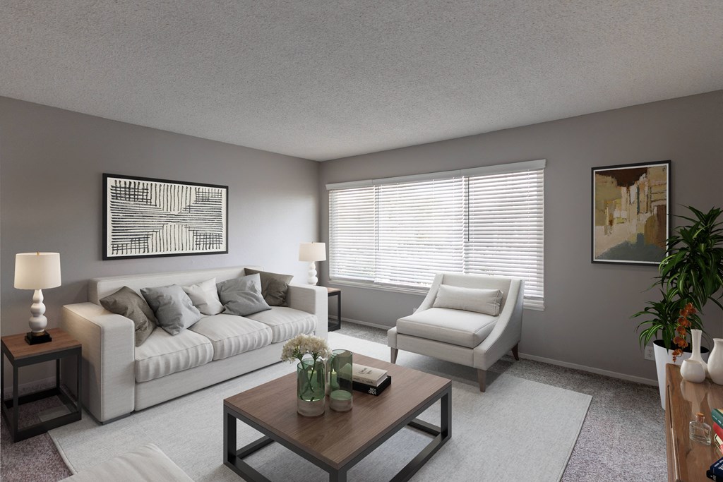 a living room with a couch and a coffee table