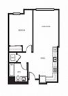 1x1 floor plan l Orion Apartments in Oakland