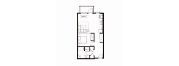 A floor plan of a house with a kitchen, living room, and bedrooms.