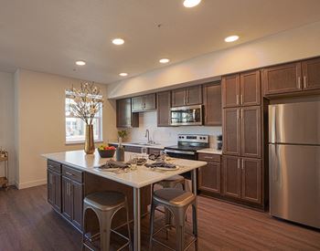 Open kitchen with island and pantry