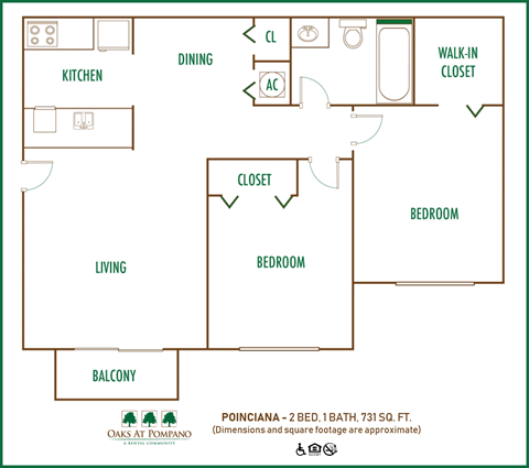 Oaks at Pompano 2 bedroom 2 bath 2D floor plan at Oaks at Pompano, Pompano Beach, Florida