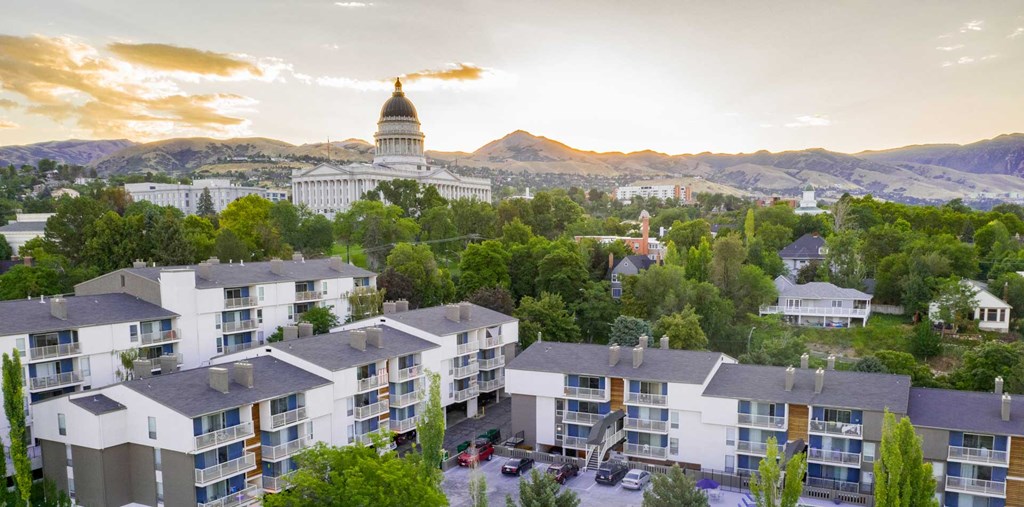a aerial view of the apartments and the capitol building at Park Capitol, Utah, 84103