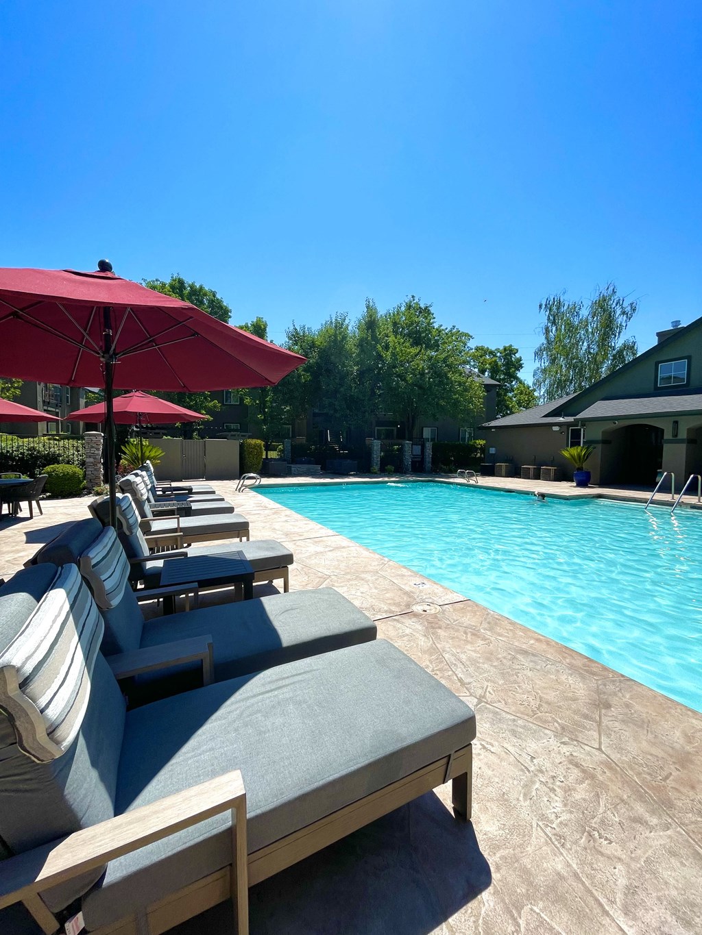 pool and seating area