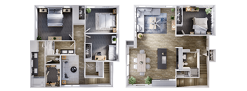 two floor plans of a house with a bedroom and a living room