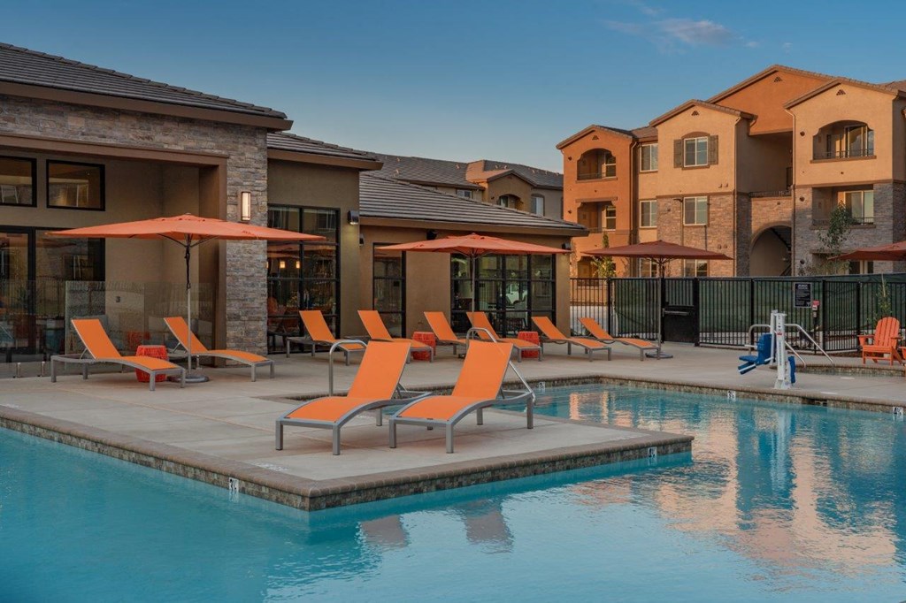 Apartments Roseville CA - Expansive Swimming Pool With Various Lounge Chairs