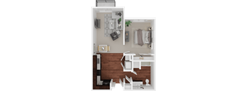 a floor plan of a small apartment with a bedroom and living room