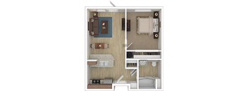 Rainier Vista 1 bedroom 3D floor plan