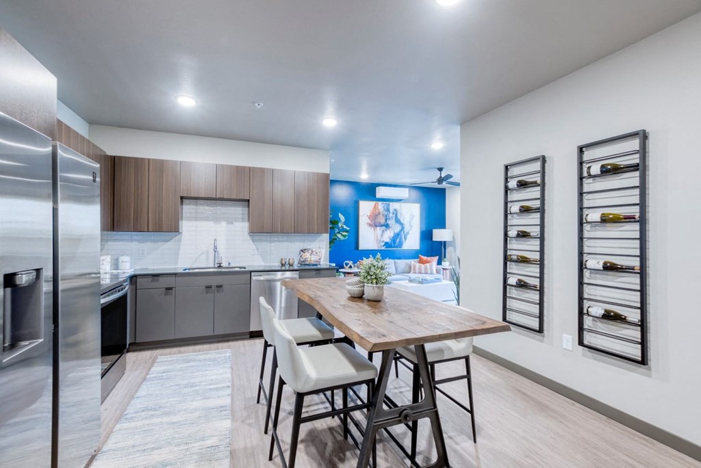 Double R kitchen area with high ceilings