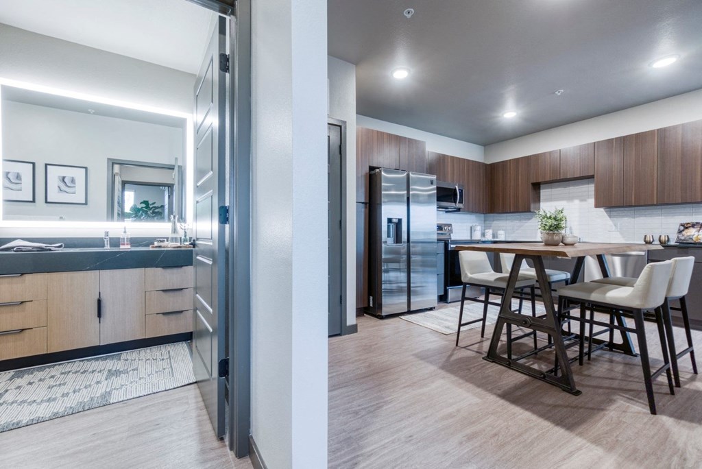 Double R bathroom off of kitchen space