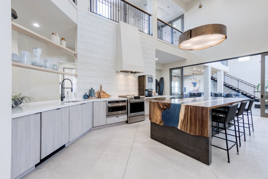 Double R resident lounge with gourmet kitchen