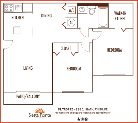 Siesta Pointe 2 bedroom 1 bath 2D floor plan at Siesta Pointe, Hialeah, Florida