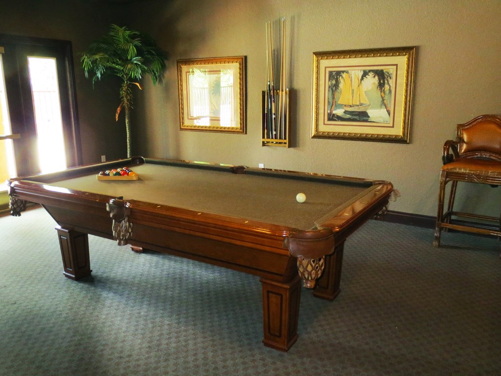 San Marco game room with pool table at San Marco Apartments, Ormond Beach, 32174