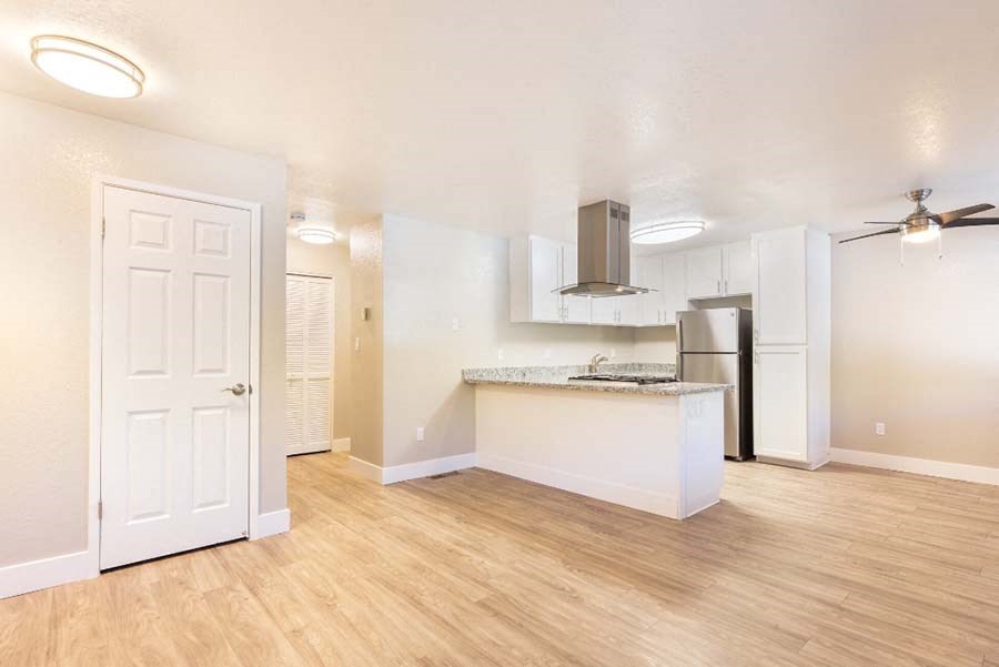 Wood floors in living and dining area