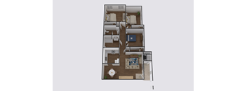 a stylized floor plan of a 1 bedroom apartment