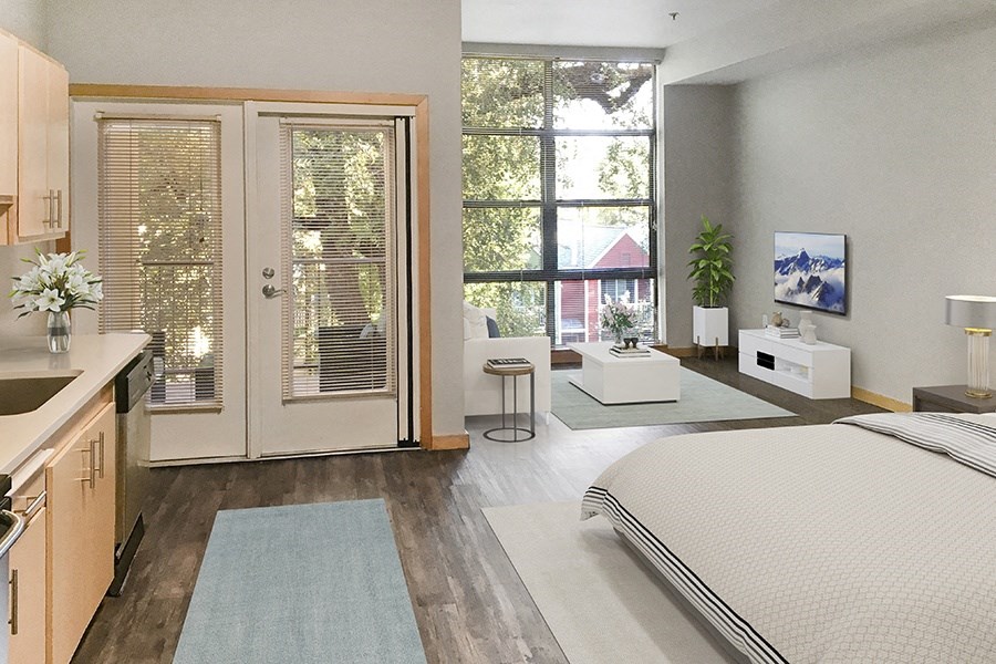 Studio bedroom and living room view Studio bedroom and living room view at FREMONT MEWS, California