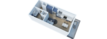 Side view of studio D 3D floor plan