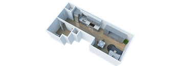 Side view of studio D2 3d floor plan