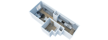 Side view of studio D3 3D floor plan