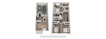 a floor plan of a 2 bedroom apartment with roommates at Arcadia Townhomes, Utah, 84067