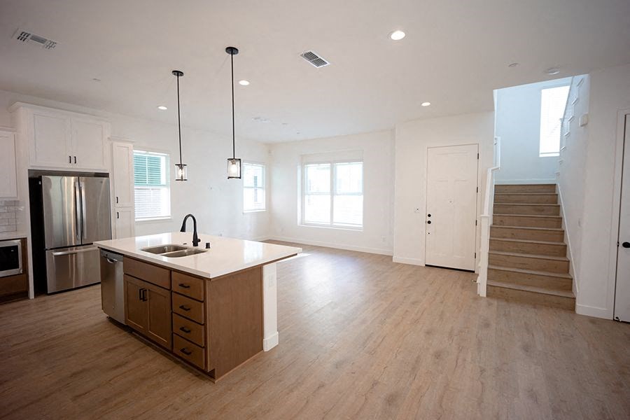 Crocker Village living area with kitchen