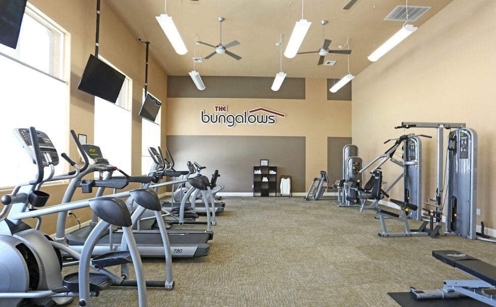 1 BR Apartments in Reno NV - Bungalows at Sky Vista - Fitness Center with Cardio Equipment, TVs, and Ceiling Fans.