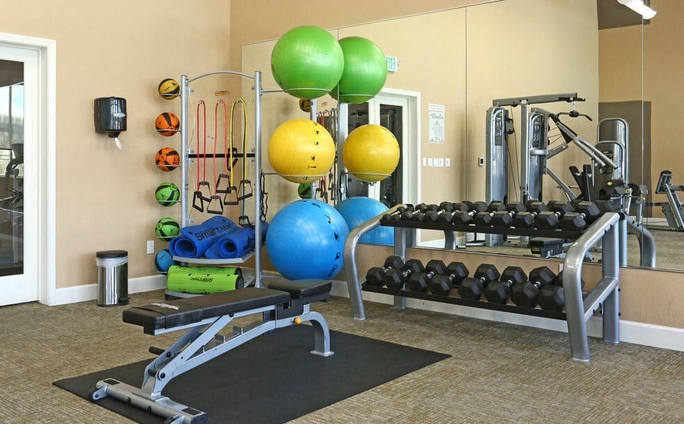 Reno NV Apartments - Bungalows at Sky Vista - Fitness Center with Exercise Balls and Free Weights.