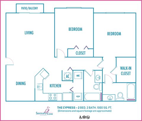 Sanctuary Cove 2 bedroom 2 bath 2D floor plan at Sanctuary Cove, North Lauderdale