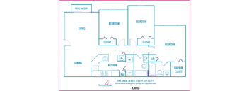 Sanctuary Cove 3 bedroom 2 bath 2D floor plan