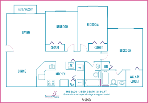 Sanctuary Cove 3 bedroom 2 bath 2D floor plan at Sanctuary Cove, North Lauderdale, FL