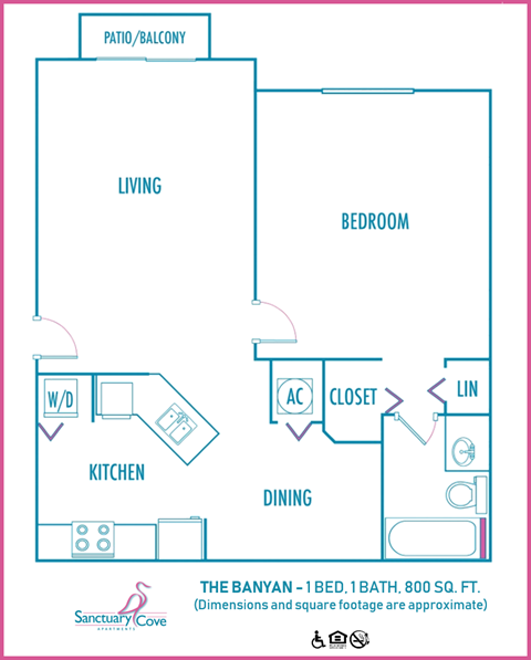 Sanctuary Cove 1 bedroom 1 bath 2D floor plan at Sanctuary Cove, North Lauderdale, 33068