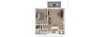 Terra Heights in Tacoma 3D 1 bedroom floor plan with furnishings