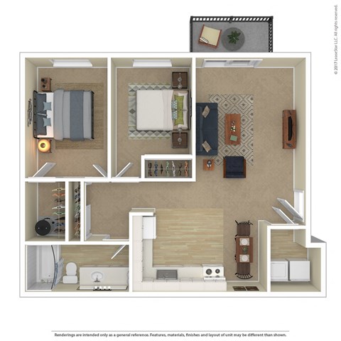 Terra Heights in Tacoma 3D floor plan of 2 bedroom