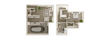 One bedroom floor plan with garage