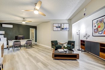 Leasing office desk and seating area