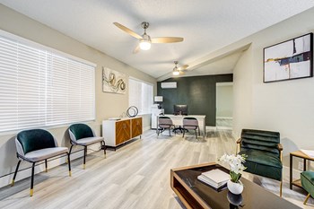Leasing office desk and seating area