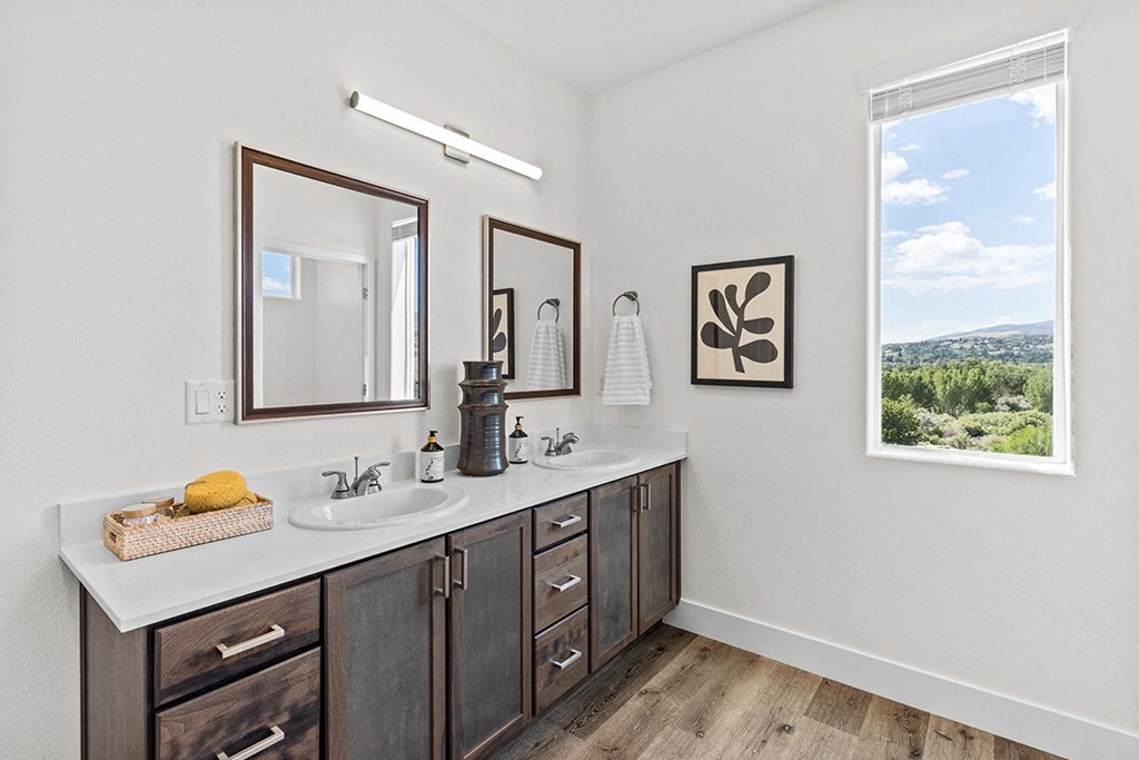 bathroom vanity near window
