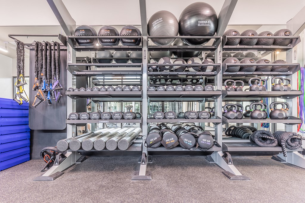 The Retreat fitness center with free weights