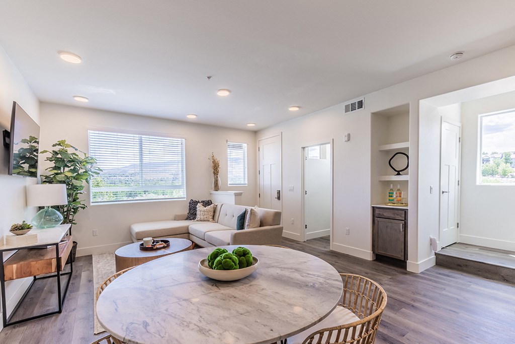 The Retreat living area with plank flooring