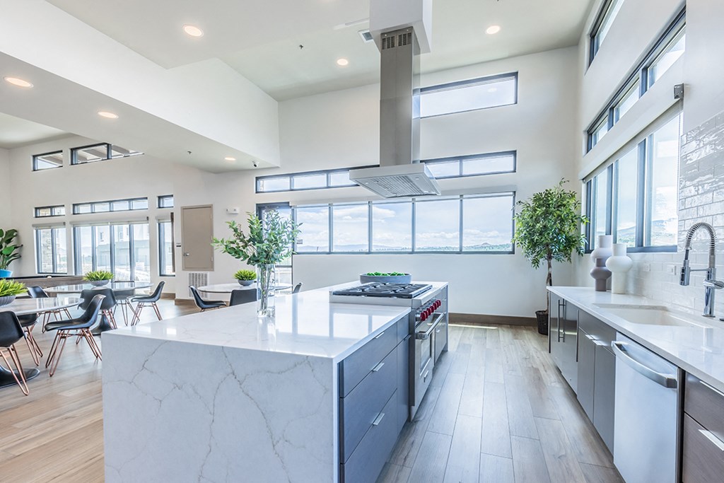 The Retreat clubhouse with lots of seating and high ceilings