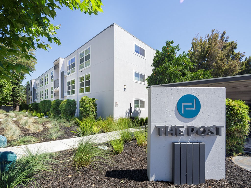 The Post Apartments community exterior signage