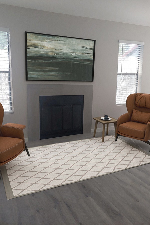 Chairs next to a fireplace