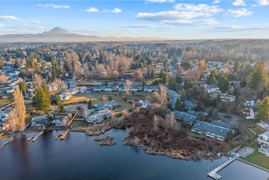 Arial view of community and lake