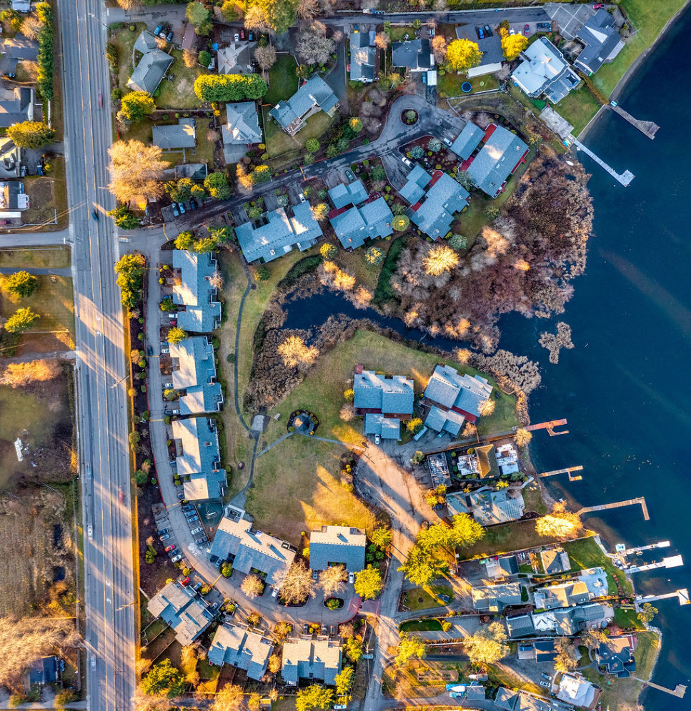Arial view of community and lake