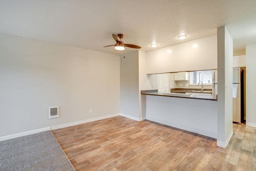 Dining and kitchen area at TOWNSHIP Apartments, Oregon 97013